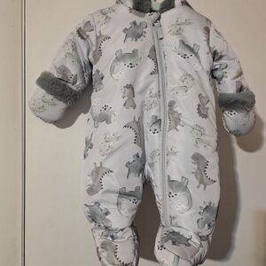 First Watch Cozy Gray Dinosaur Print Kids Snowsuit